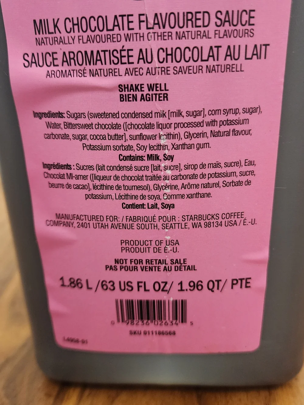 Starbucks Milk Chocolate Sauce (1.86L) Brand new + sealed.